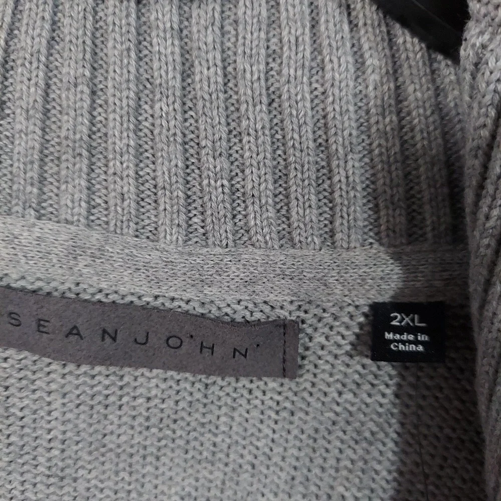 Sean John Sweater Mens 2XL Gray‎ Cable Knit Ribbed Shawl Collar Toggle Pullover